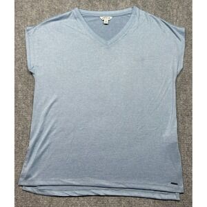 Orvis T Shirt Mens Size M Light Blue Solid V-Neck Knit Stretch Short Sleeve